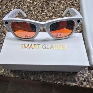 Smart Glasses AR Sunglasses - White Frame with Orange Lenses